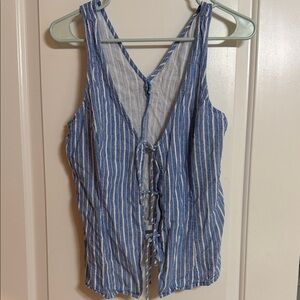 Stylish Blue Striped Tie-Front Tank Top